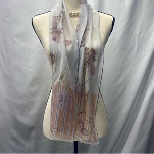 SILK SCARF FORAL BUTTERFLIES GRAY PINK BROWN PURPLE ELEGANT MONEY LUXURIOUS